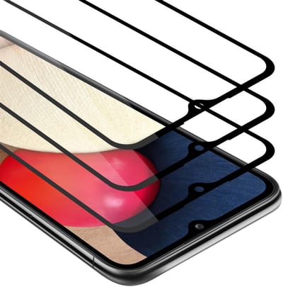 Cadorabo 3x Screenprotector geschikt voor Samsung Galaxy A02s Volledig scherm pantserfolie Beschermfolie in TRANSPARANT met ZWART - Getemperd (Tempered) Display beschermend glas in 9H hardheid met 3D Touch