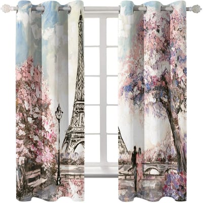 Romantique Paris Tour Eiffel Œuvres Pography d'Artiste Décoration de Luxe Salon Chambre Rideaux 2 Panneaux 50W130H(CM)X2PCS&Grommet Top