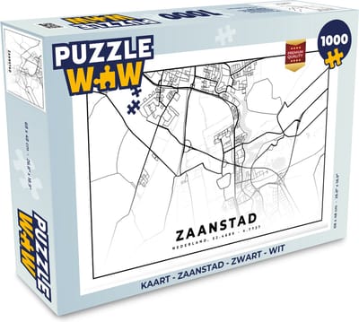 Puzzel Kaart - Zaanstad - Zwart - Wit - Legpuzzel - Puzzel 1000 stukjes volwassenen
