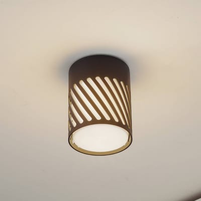 Lindby - plafondlamp - 1licht - Aluminium, polycarbonaat - H: 13.3 cm - E27 - zwart, opaal