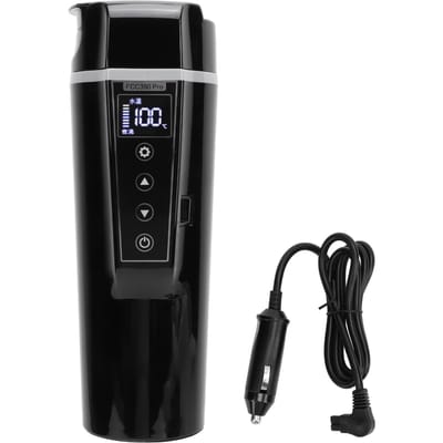 Elektrische autowaterkoker 12V draagbare waterkoker verwarmde reisbeker meerdere temperaturen instelbaar L black
