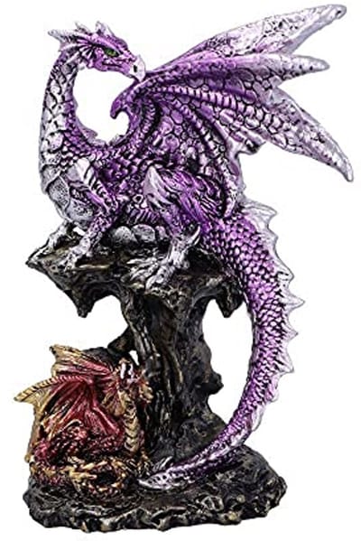 Hatchling Protection Dragon with Dragonling Sculpture, Purple, 15.2 cm
