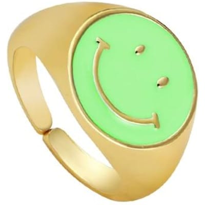 Veelkleurige Emaille Glimlach Ronde Ringen Voor Vrouwen Individualiteit Verstelbare Opening Glimlachend Gezicht Ringen Mode Sieraden Cadeau Resizable green