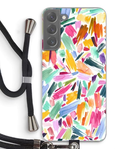 Case Company® - Hoesje met koord geschikt voor Samsung Galaxy S22 Plus hoesje met Koord - Watercolor Brushstrokes - Telefoonhoesje met Zwart Koord - Bescherming aan alle Kanten en Over de Schermrand