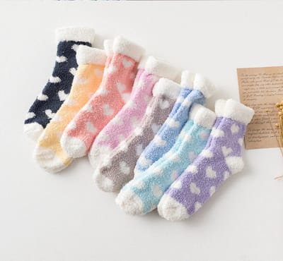 Fluffy sokken dames - huissokken - 3 paar - dikke sokken - paars - roze - grijs - mix - surprise - leuke print hartjes - maat 36 - 40 - cadeau - voor haar - kerstcadeau - extra zacht