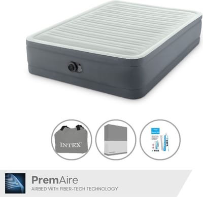 Intex Luchtbed - 2-Persoons - 152 x 203 x 46 cm - Grijs - Inclusief pomp - Hoeslaken en Reparatieset