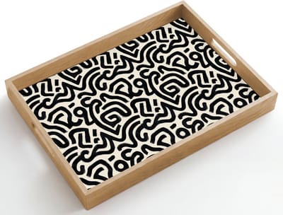 Dienblad hout 50x35 cm - Schootdienblad - Modern - Abstract - Zwart - Borrelplank rechthoek - Plateau dienbladen
