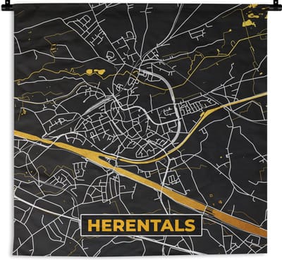 Wandkleed - Wanddoek - Plattegrond - Herentals - Stadskaart - Kaart - Goud - 180x180 cm - Wandtapijt