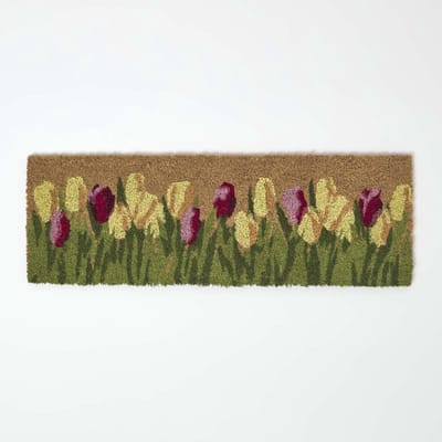 Homescapes Antislip Kokos Deurmat met Tulpenmotief, 25 x 75 cm