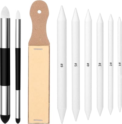 Famanu - 9 stuks papieren wisserset, papierwisser voor tekenen, blending, gummetje, schetsen, spons, voor het afvegen, corrigeren, kunst, tekenen, kunstenaars, knutselen