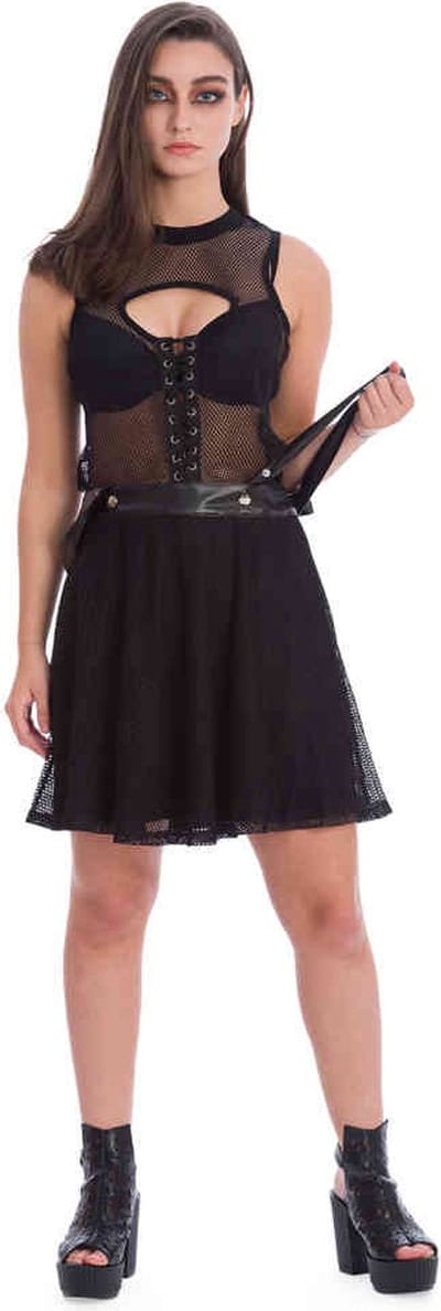 Banned - NIGHTMARE NET TIE Mouwloze top - 2XL - Zwart