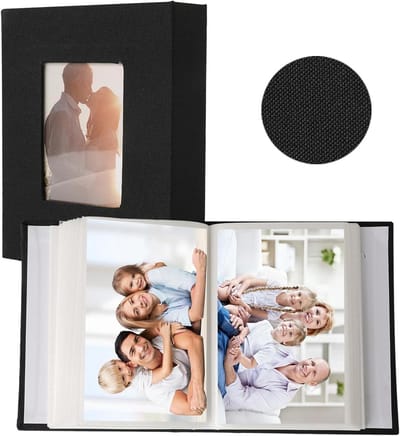 Klein fotoalbum - Linnen fotoboek - Herinneringen bewaren - Zuurvrije pagina's - 100 foto's - Zwart