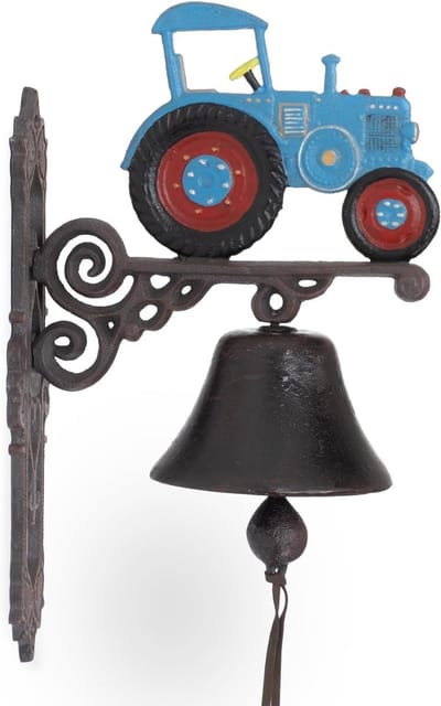 Wandbel Gietijzer - Huisbel Tuinbel - Decoratieve Aankleding - Antieke Stijl - 37 cm Hoog - Blauw Rood