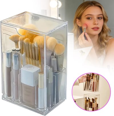 Make-Upkwastenhouder Met Deksel - Acryl Penseelhouder - Cosmetica Make-Up Kwastenhouder - Doorzichtige Stofvrije Opbergdoos - Make-Up Organizer