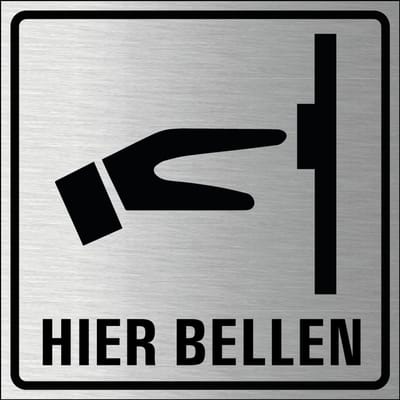 Bordje hier bellen, geborsteld aluminium 100 x 100 mm