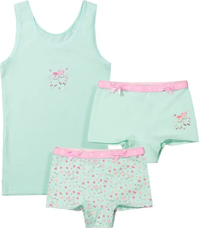 Funderwear meisjes ondergoed - meisjes setje - Alpaca - 2 Boxershorts en hemd setje kind - 98 - Wit