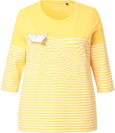 Ulla Popken - Dames - Shirt strepen papierboot boothals 3/4-mouwen - Zon geel - Maat 42+