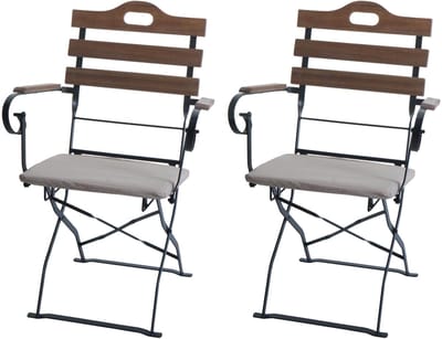 Set van 2 biertuinstoelen MCW-J40, klapstoel tuinstoel, horecakwaliteit acacia ~ lichtbruin, bekleding beige