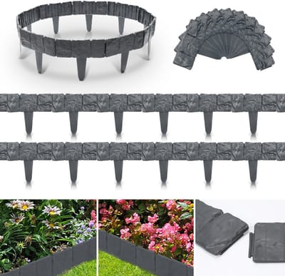 Kunststof Borderrand Gazonrand Steenlook - Set van 20 stuks - tuinrand tuinafboording - 5m Antraciet
