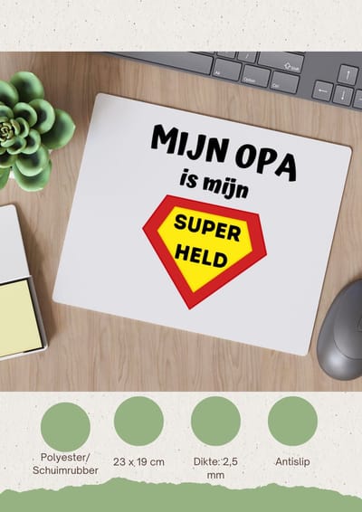Akyol - mijn opa is mijn superheld Muismat - Opa - super opa - verjaardag - cadeautje voor opa - opa artikelen - kado - geschenk - 23 bij 19 cm