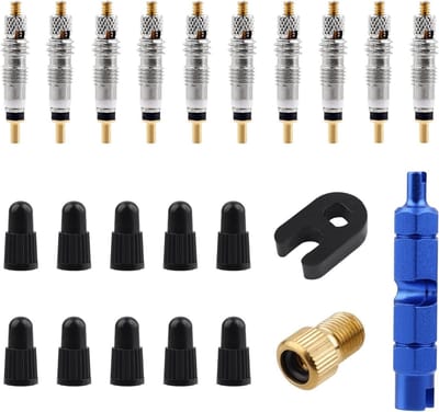 Presta Ventiel Kern Reparatie Set met 10 Ventiel Kernen, Ventiel Kern Covers en Installatie Gereedschap voor Tubeless Racing en MTB Banden