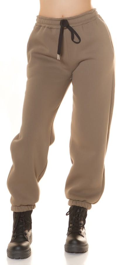 Koucla joggingbroek dames comfort hoge taille lounge broek khaki maat M