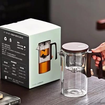 Glazen Theepot Ketel Infuser 520ML/720ML Theepot Water Scheiding Binnen Magneet Eén Klik Magnetische Schakelaar Thee Filtratie Kop Set brown