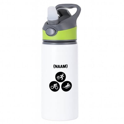 Hacebo® - Triathlon met eigen naam waterfles met rietje groen - Sport - Sporter - Thriathlon - water fles - 650ML