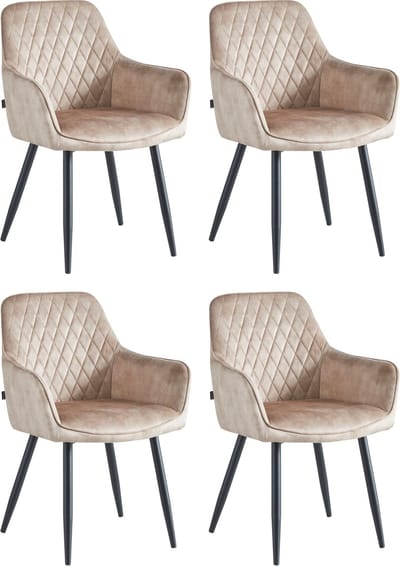 Colenis® - Beverly Eetkamerstoel - Set Van 4 - Champagne - Vintage Velvet - Met armleuning