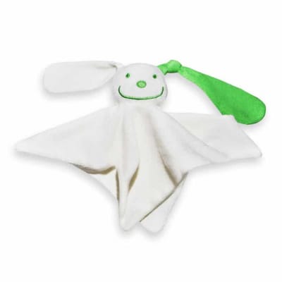 Zacht tutpopje / tutpoppetje - ecru, met groen oortje - zacht badstof van 100% katoen