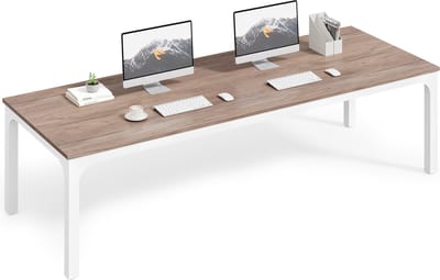 Tribesigns Bureau - Dubbel Lang Bureau - Computerbureau - Computertafel - Bureautafel voor Thuiskantoor - 200 x 70 x 75 cm - Eik