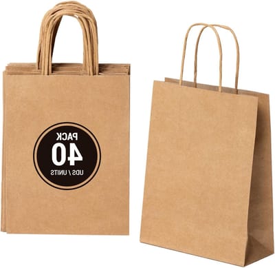 40 Stuks Papieren Tassen Kraft - Draagtassen met Handgrepen - Afmetingen 32x24x11 cm - Grote Bruine Papieren Cadeauzakjes