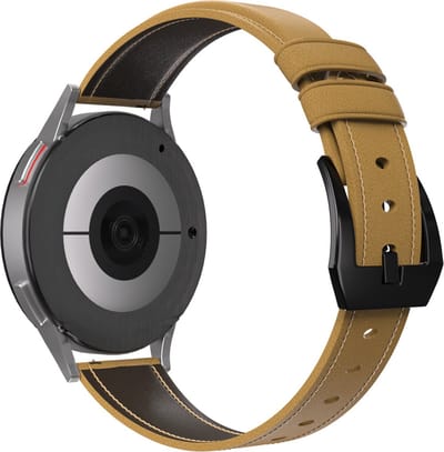 Strap-it Leren bandje - geschikt voor Samsung Galaxy Watch 7 (40 & 44mm) / Galaxy Watch 6 40 & 44mm / Galaxy Watch 6 Classic / Galaxy Watch 5 40 & 44mm / Watch 5 Pro / Watch 4 40 & 44mm / Watch 4 Classic / Watch FE - beige