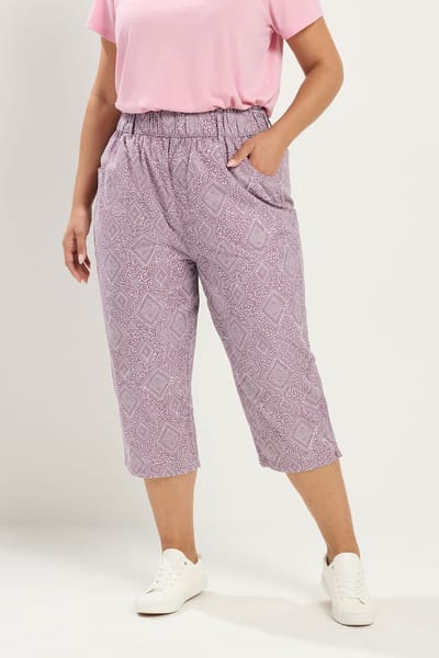 Yours Lila Paarse Paisley Cropped Broek Size 42