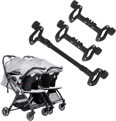 Kinderwagen Verbindingsstuk - Dubbele Kinderwagen Connector - Twee Kinderwagens Koppelen - Instelbare Lengte - 3 Stuks - Zwart