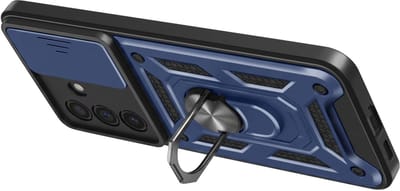 Mayaxess, Hoesje geschikt voor Galaxy A57 - Camera Schuif & Magneet Ring, Nachtblauw