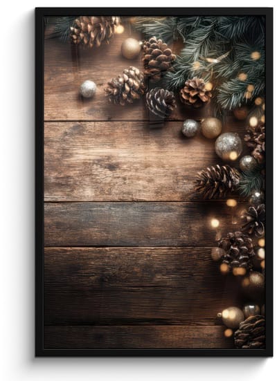 Poster in lijst - Fotolijst 60x90 cm - Posters - Kersthoekdecoratie - Dennenappels - Lichtjes - Posterlijst zwart - Decoratie - Wanddecoratie woonkamer - Muurdecoratie slaapkamer - Kerstversiering - Kerstdecoratie voor binnen - Kerstmis