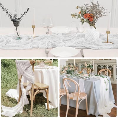La'Moussawi ® Tafelloper Set van 4 in Witte Gaasstof voor Bruiloften en Feestdecoraties 90 x 300 cm