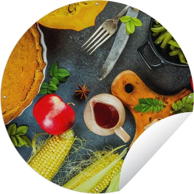 Tuincirkel Groente - Kruiden - Bestek - Taart - 60x60 cm - Ronde Tuinposter - Buiten