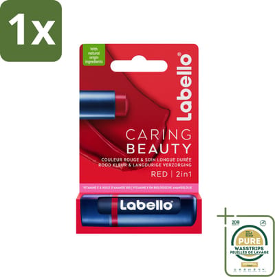 1 x Labello –Lippenbalsem – Caring Beauty Red – 5,5 ml- Lippenbalsem - Rode Lippenbalsem - Hydratatie - Kleurpigmenten - Sheaboter