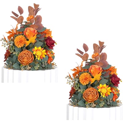 2PCS Fleurs Artificielles Mousse Plastique Base Tissu Soie Bouquet pour Décoration de Mariage Orange orange