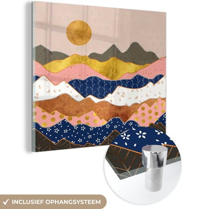 MuchoWow® Glasschilderij 50x50 cm - Schilderij acrylglas - Patronen - Goud - Pastel - Foto op glas - Schilderijen