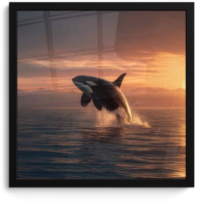 Poster in lijst - Fotolijst 40x40 cm - Posters - Orka - Zee - Zonsondergang - Posterlijst zwart - Decoratie - Wanddecoratie woonkamer - Muurdecoratie slaapkamer