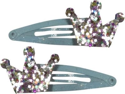 Haarsoires Haarspeld Klikklak 5cm - Glitter Kroon - Blauw - Set van 2 - Haarclip Speldjes - Makkelijk in Gebruik - Haaraccessoires voor Volwassenen & Kinderen - Hair Clip - Decoratieve Haaraccessoire