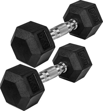 MOVIT® Hexagon Dumbbellset 12 kg - 2 x 6 kg - Halterset - Gietijzer - Rubber Coating - Dumbell - Zwart