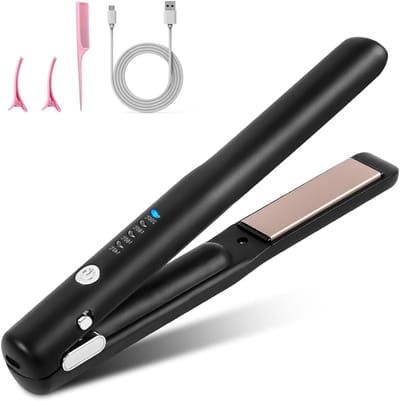 Draadloze 2-in-1 Mini Haarstyler voor Rechtstreeks en Krullen, Oplaadbare Haardroger met 4 Temperatuurinstellingen voor Lang en Kort Haar, Perfect voor Steil en Golvend Haar