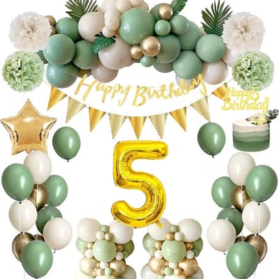 FeestmetJoep® 5 jaar verjaardag versiering & ballonnen - Goud & Groen