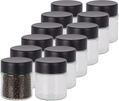Excellent Houseware Kruidenpotjes - 12x stuks - 50 ml - glas - met rvs deksel - luchtdicht