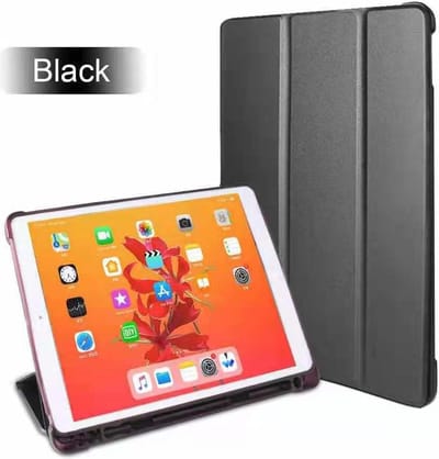 Hoes geschikt voor Apple iPad (2019 / 2020) 10.2 /Air 10.5 (2019) Smart hoes Tri-Fold met Pencil Houder - Zwart