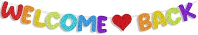 Thijox - Welkom Terug Banner - Glitter Vlaggenlijn voor Reünie, Babyshower, Schoolfeest en Familiefeest - Regenboog Ontwerp - 196 Inch - Karton